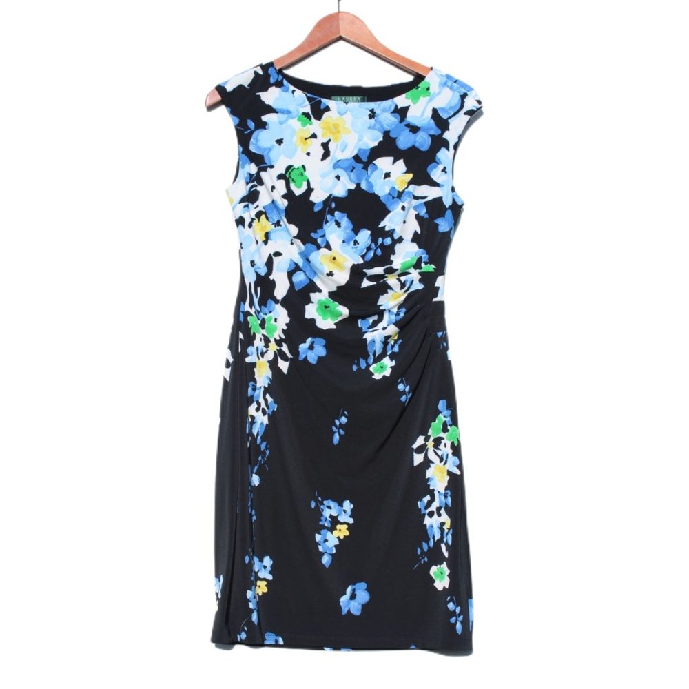 NWOT LAUREN Ralph Lauren Floral Side Hip Pleated Sleeveless Woman's Dress Sz 8P
